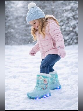 Disney Frozen Toddler Girl Light Up Boots Waterproof Winter Boots Size 6